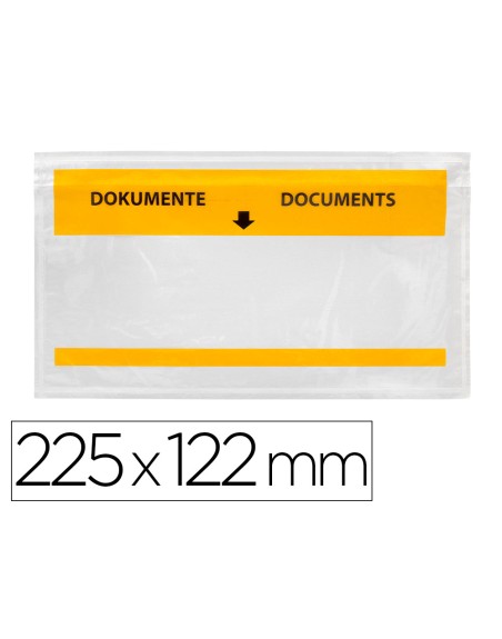 Sobre autoadhesivo q-connect portadocumentos multilingue 225x122 mm ventana totalmente transparente paquete de 100