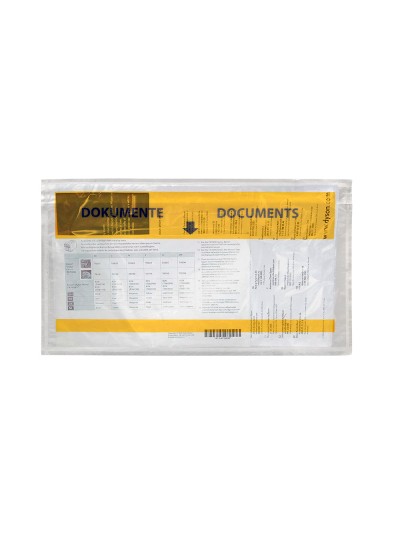 Sobre autoadhesivo q-connect portadocumentos multilingue 225x122 mm ventana totalmente transparente paquete de 100