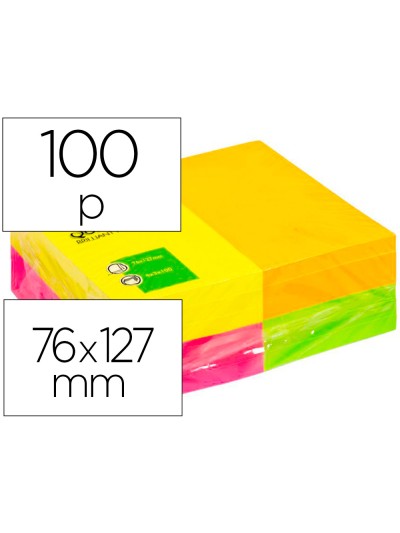 Bloc de notas adhesivas quita y pon q-connect 127x76 mm fsc 100 hojas fluorescentes pack de 12 -surtidas en 4 colores