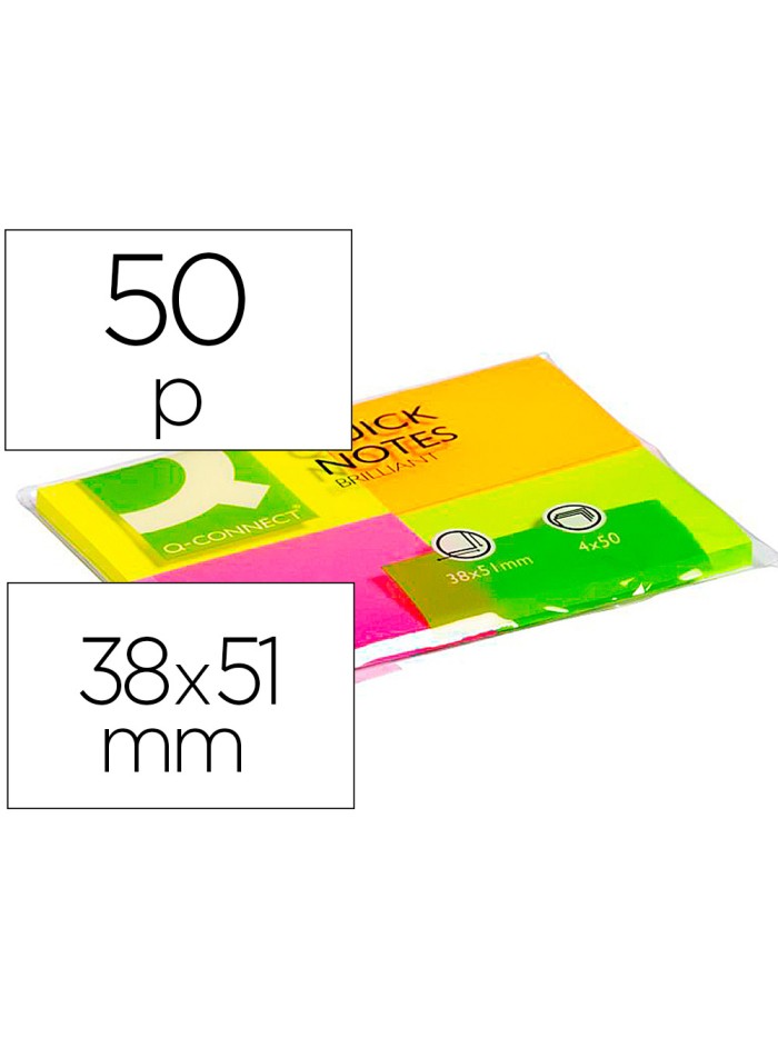 Bloc de notas adhesivas quita y pon q-connect 38x51 mm con 50 hojas fluorescentes pack de 4 unidades Bloc de notas adhesivas quita y pon q-connect 38x51 mm con 50 hojas fluorescentes pack de 4 unidades