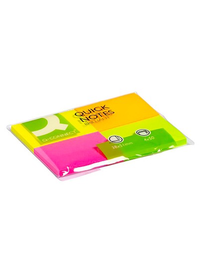 Bloc de notas adhesivas quita y pon q-connect 38x51 mm con 50 hojas fluorescentes pack de 4 unidades