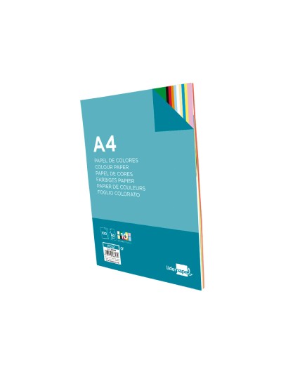 Papel color liderpapel a4 80gr 10 colores surtidos paquete de 100 hojas