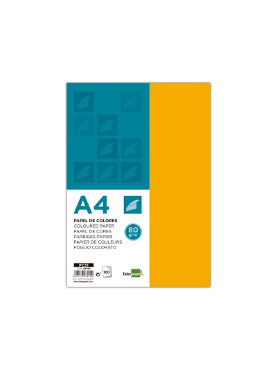 Papel color liderpapel a4 80gr naranja paquete de 100 hojas