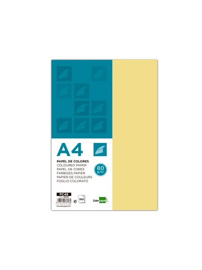 Papel color liderpapel a4 80gr amarillo paquete de 100 hojas