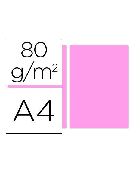 Papel color liderpapel a4 80gr rosa paquete de 100 hojas