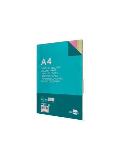 Papel color liderpapel a4 80gr 4 colores surtidos paquete de 100 hojas