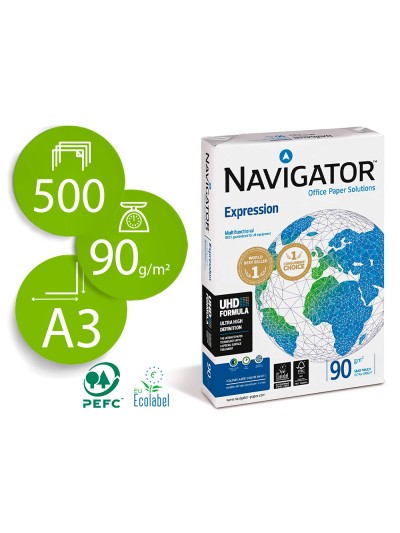 Papel fotocopiadora navigator din a3 90 gramos papel multiuso ink-jet y laser paquete de 500 hojas