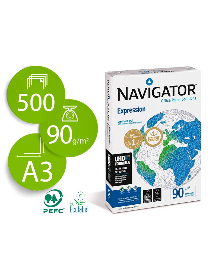 Papel fotocopiadora navigator din a3 90 gramos papel multiuso ink-jet y laser paquete de 500 hojas Papel fotocopiadora navigator din a3 90 gramos papel multiuso ink-jet y laser paquete de 500 hojas