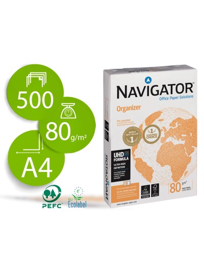 Papel fotocopiadora navigator din a4 80 gramos 4 taladros papel multiuso ink-jet y laser paquete de 500 hojas