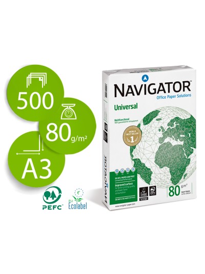 Papel fotocopiadora navigator din a3 80 gramos papel multiuso ink-jet y laser paquete de 500 hojas