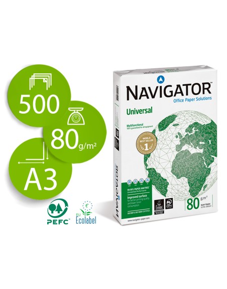 Papel fotocopiadora navigator din a3 80 gramos papel multiuso ink-jet y laser paquete de 500 hojas