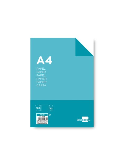 Papel liderpapel a4 80g/m2 liso paquete de 100 hojas