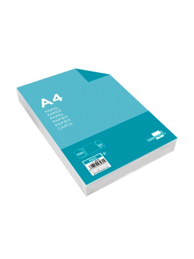 Papel liderpapel a4 80g/m2 liso paquete de 100 hojas