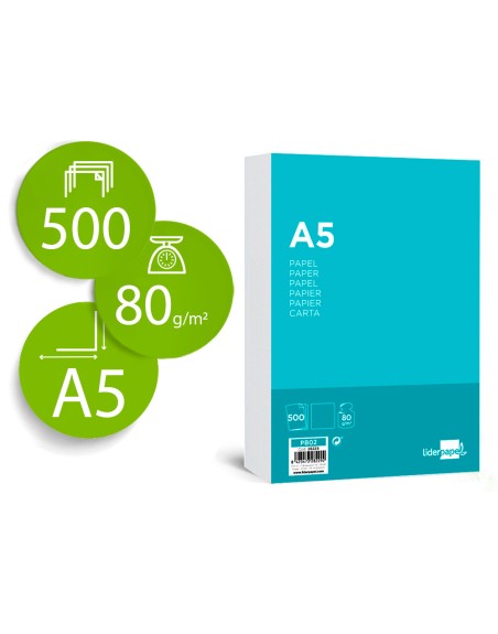 Papel liderpapel a5 80g/m2 liso paquete de 500 hojas