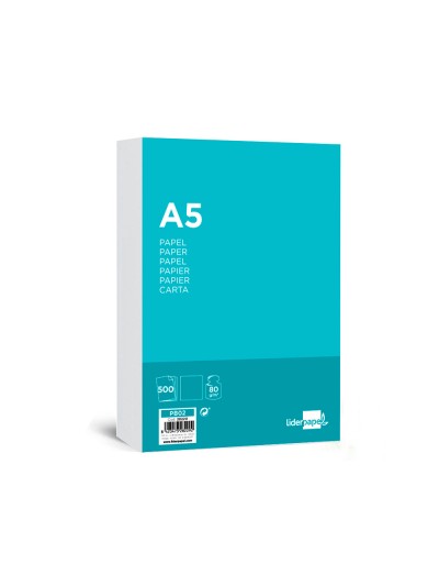 Papel liderpapel a5 80g/m2 liso paquete de 500 hojas