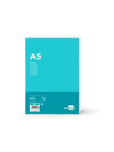 Papel liderpapel a5 80g/m2 liso paquete de 100 hojas