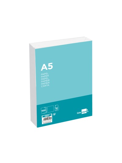 Papel liderpapel a5 80g/m2 liso paquete de 100 hojas