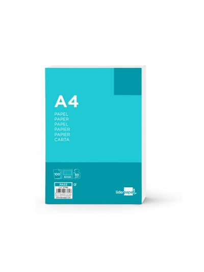Papel liderpapel a4 80g/m2 sin taladros cuadro 4 mm paquete de 100 hojas