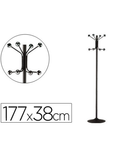 Perchero metalico pie 8 colgadores color negro 177x38 cm