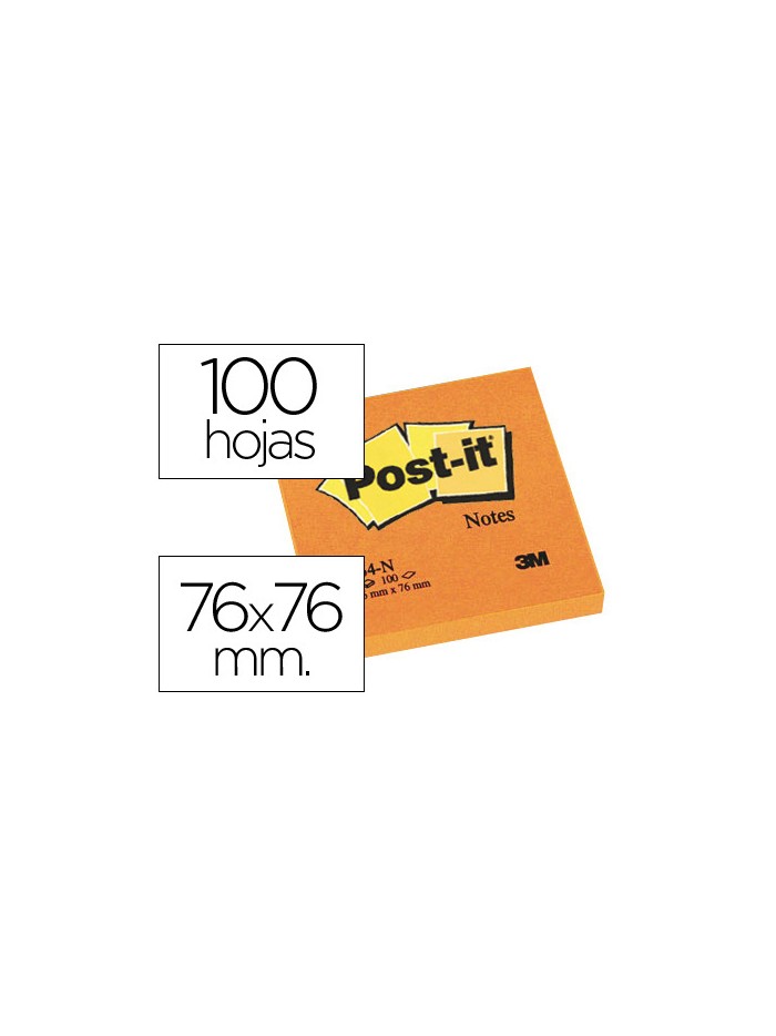 Bloc de notas adhesivas quita y pon post-it 76x76 mm naranja neon con 100 hojas Bloc de notas adhesivas quita y pon post-it 76x76 mm naranja neon con 100 hojas