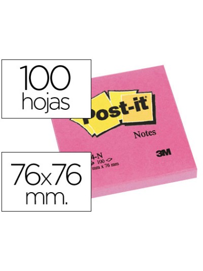 Bloc de notas adhesivas quita y pon post-it 76x76 mm fucsia neon con 100 hojas