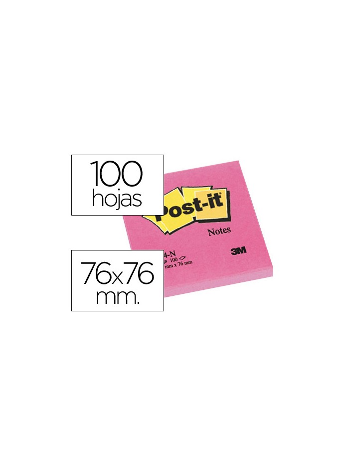 Bloc de notas adhesivas quita y pon post-it 76x76 mm fucsia neon con 100 hojas Bloc de notas adhesivas quita y pon post-it 76x76 mm fucsia neon con 100 hojas