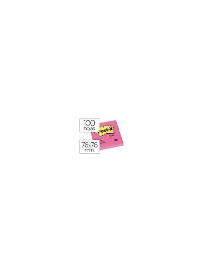 Bloc de notas adhesivas quita y pon post-it 76x76 mm fucsia neon con 100 hojas