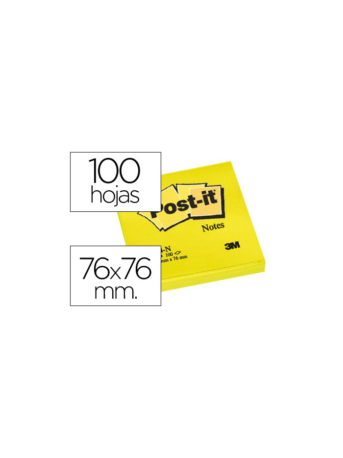 Bloc de notas adhesivas quita y pon post-it 76x76 mm amarillo neon con 100 hojas Bloc de notas adhesivas quita y pon post-it 76x76 mm amarillo neon con 100 hojas