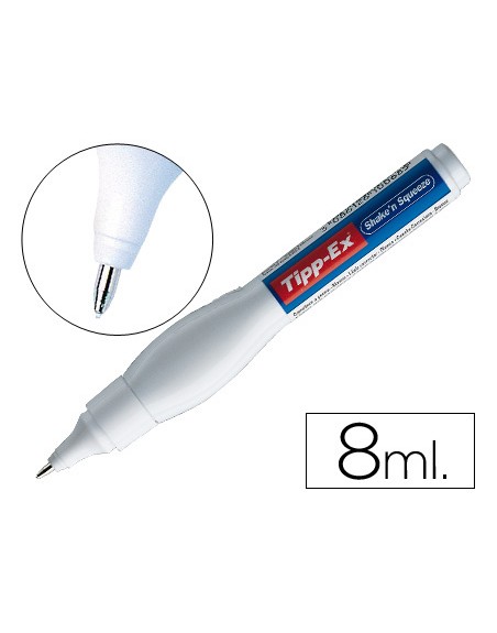 Corrector tipp-ex lapiz shake'n squeeze con punta metalica 8 ml