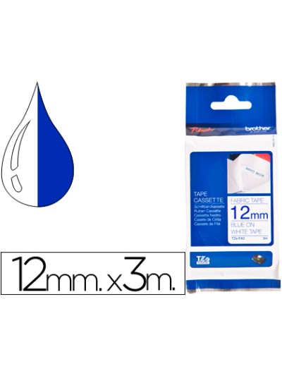 Cinta brother tzefa3 textil texto azul sobre fondo blanco 12 mm longitud 3 mt