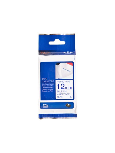 Cinta brother tzefa3 textil texto azul sobre fondo blanco 12 mm longitud 3 mt