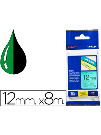 Cinta brother tze-731 verde-negro 12mm longitud 8 mt