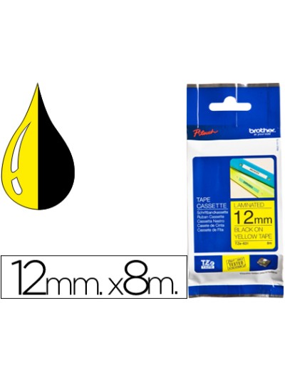 Cinta brother tze631 amarillo-negro 12mm longitud 8 mt