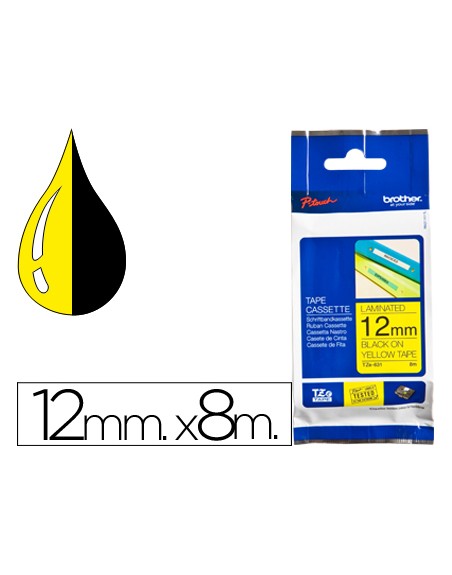 Cinta brother tze631 amarillo-negro 12mm longitud 8 mt