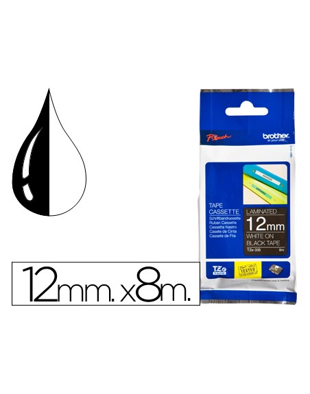 Cinta brother tze335 negro-blanco 12mm longitud 8mts