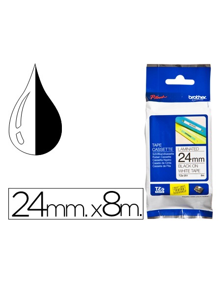 Cinta brother tze-251 blanco-negro 24mm longitud 8 mt