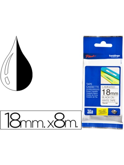 Cinta brother tze241 blanco-negro 18mm longitud 8 mt
