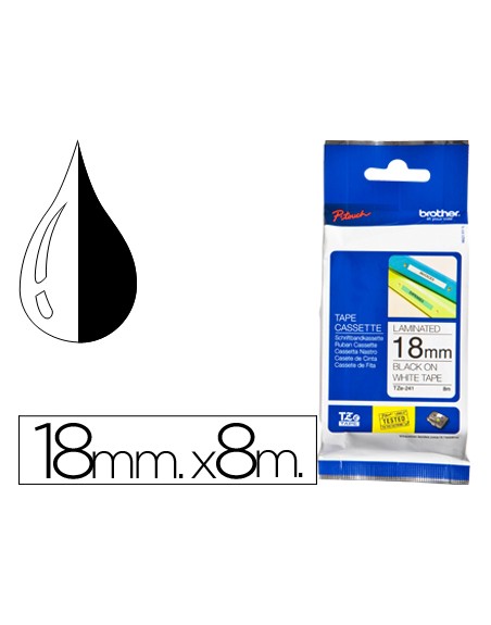 Cinta brother tze241 blanco-negro 18mm longitud 8 mt