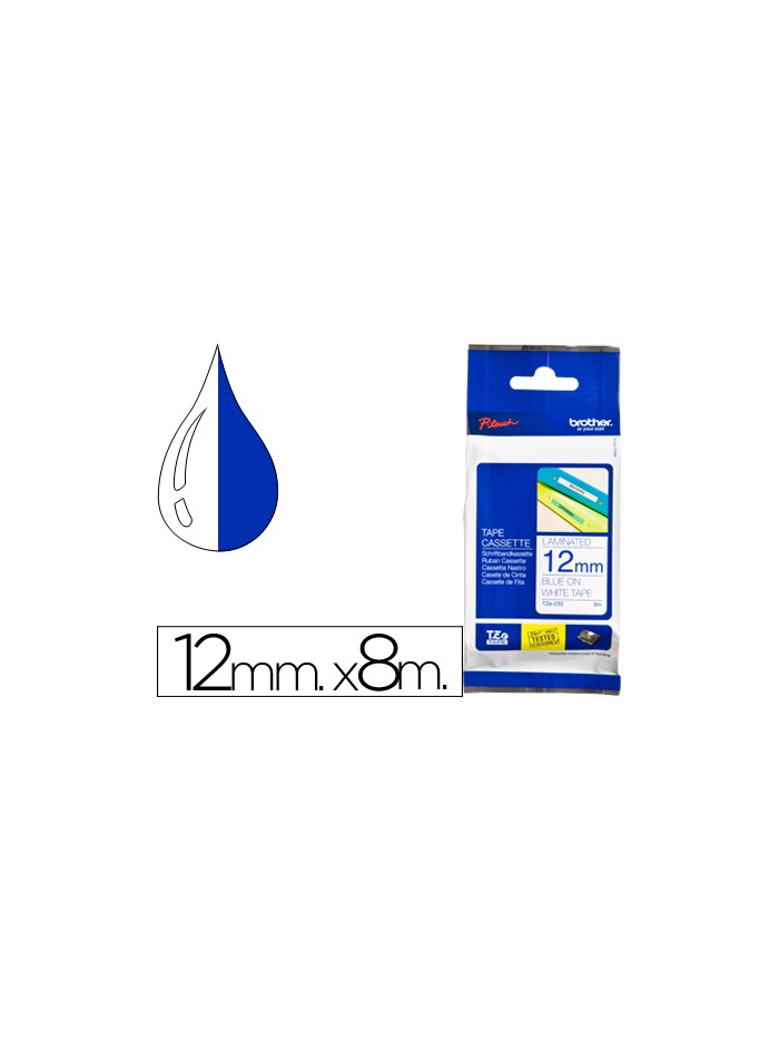 Cinta brother tze233 blanco-azul 12mm longitud 8 mt Cinta brother tze233 blanco-azul 12mm longitud 8 mt