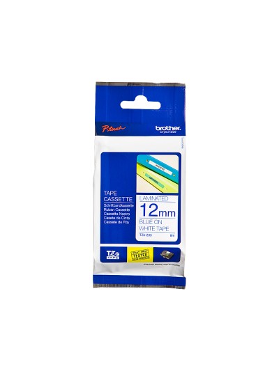 Cinta brother tze233 blanco-azul 12mm longitud 8 mt