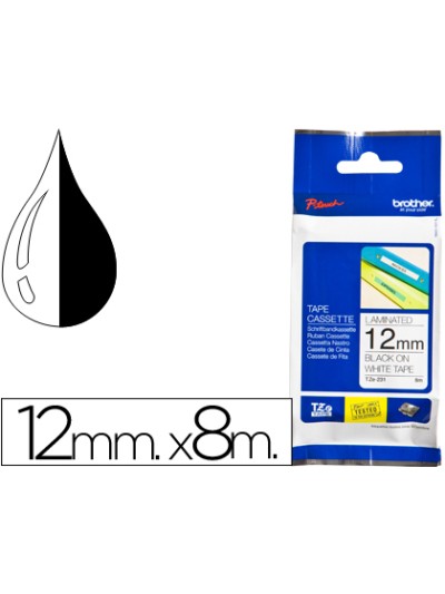 Cinta brother tze-231 blanco-negro 12mm longitud 8 mt