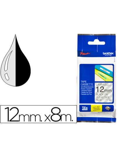 Cinta brother tze131 transparente-negro 12mm longitud 8 mt