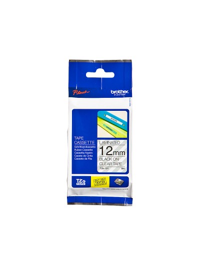 Cinta brother tze131 transparente-negro 12mm longitud 8 mt