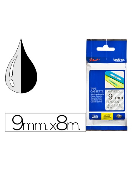 Cinta brother tze121 transparente-negro 9mm longitud 8 mt