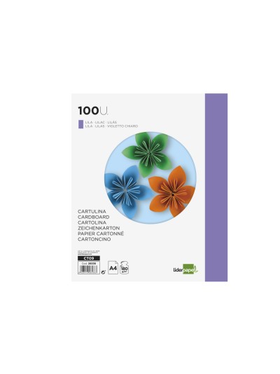Cartulina liderpapel a4 180g/m2 lila paquete de 100 hojas