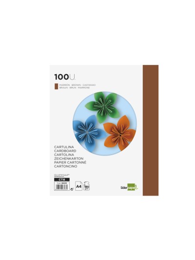 Cartulina liderpapel a4 180g/m2 marron paquete de 100 hojas