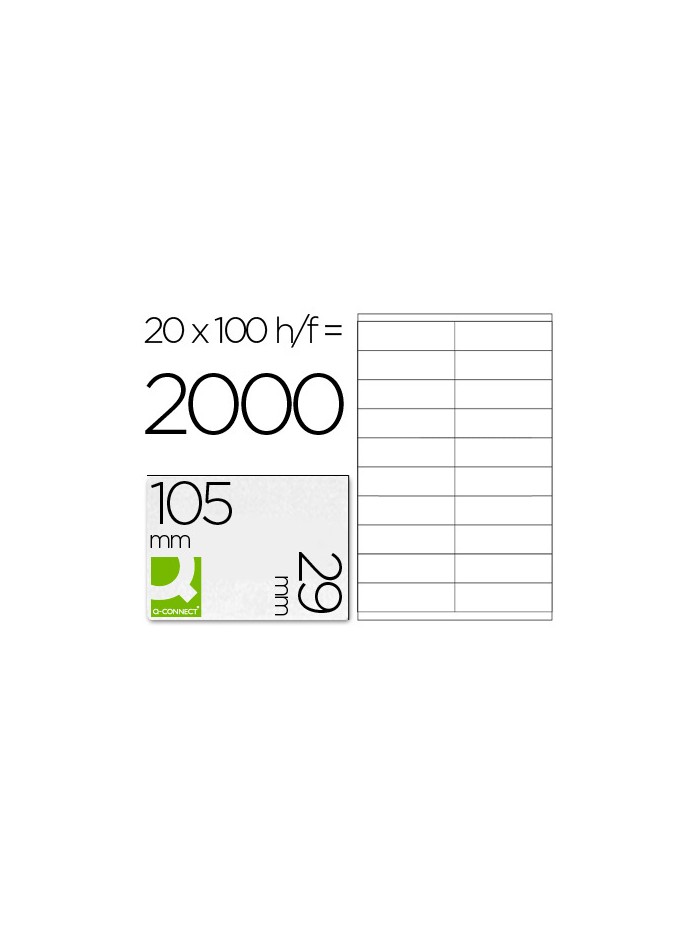 Etiqueta adhesiva q-connect kf26093 tamaño 105x29 mm fotocopiadora laser ink-jet caja 100 h din a4 esp.hacienda Etiqueta adhesiva q-connect kf26093 tamaño 105x29 mm fotocopiadora laser ink-jet caja 100 h din a4 esp.hacienda
