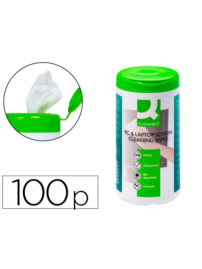 Toallitas q-connect limpiadora de pantallas y teclados bote de 100 unidades Toallitas q-connect limpiadora de pantallas y teclados bote de 100 unidades