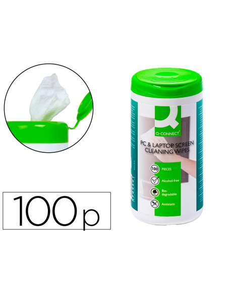 Toallitas q-connect limpiadora de pantallas y teclados bote de 100 unidades