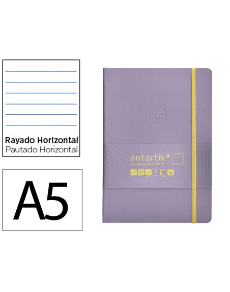 Cuaderno con gomilla antartik notes tapa blanda a5 hojas rayas morado y amarillo 80 hojas 80 gr fsc